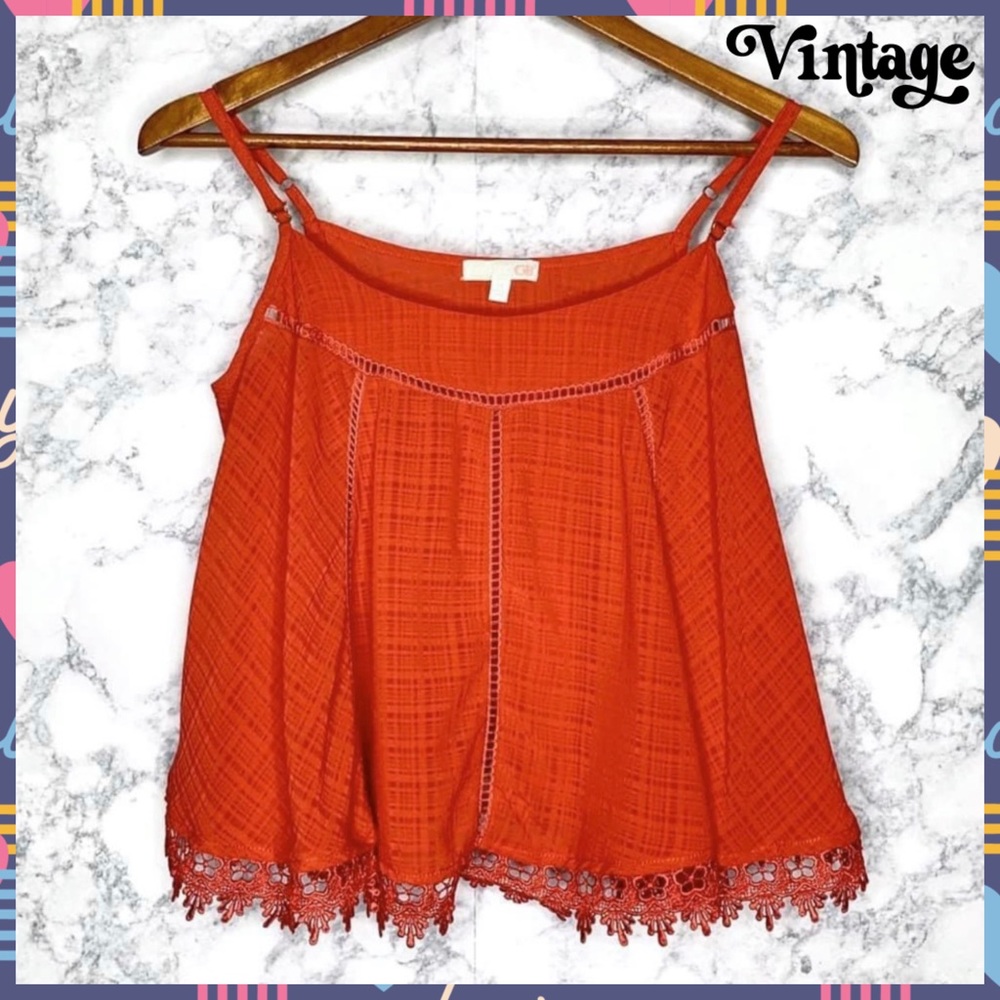 Gianni Bini Y2K Orange Lace Trim Gingham Billowy Swing Tank Top Women’s Medium - Picture 7 of 7